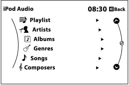 صفحه منوی iPod Audio دنا پلاس