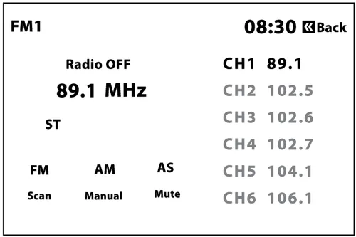 صفحه نمایش رادیو FM1 در حالت Mute